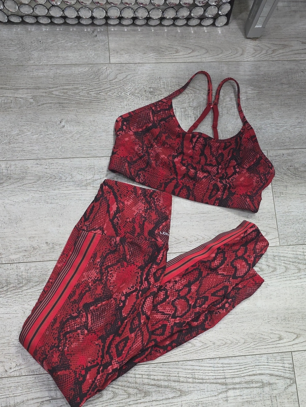 Lorna Jane Red Snake-Print Leggings & Sports Bra Set
